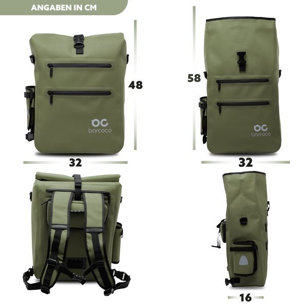 Maßgrafik der Barcoco Fahrradtasche in Zentimetern