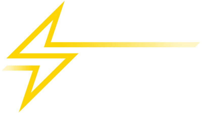 Logo RWK Ruhr West Kabelverlegung GmbH, gelber Blitz mit weisser Wortmarke