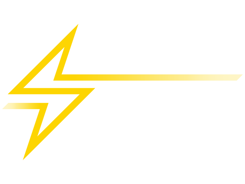 Logo RWK Ruhr West Kabelverlegung GmbH, gelber Blitz mit weisser Wortmarke