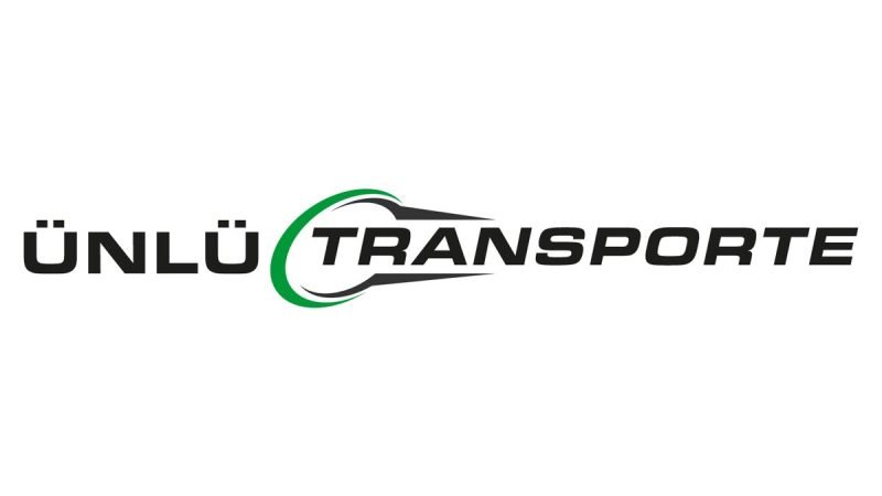 Logo Uenlue Transporte, gruener Swoosh mit Wortmarke